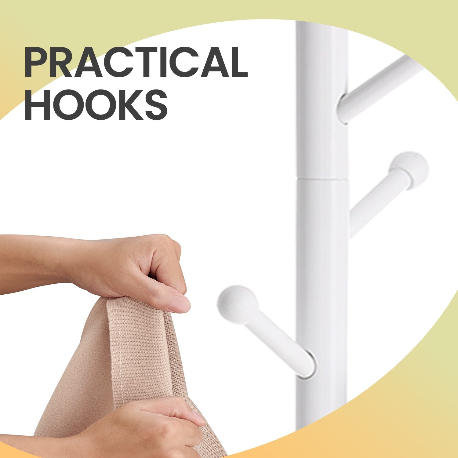 Solid Wood Coat Rack – Free Standing – White – 7 Hooks, Adjustable Height Options