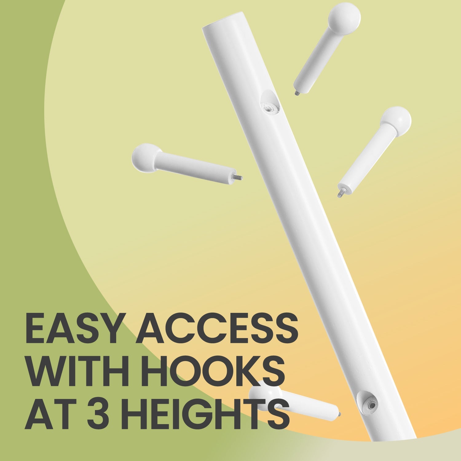 Solid Wood Coat Rack – Free Standing – White – 7 Hooks, Adjustable Height Options