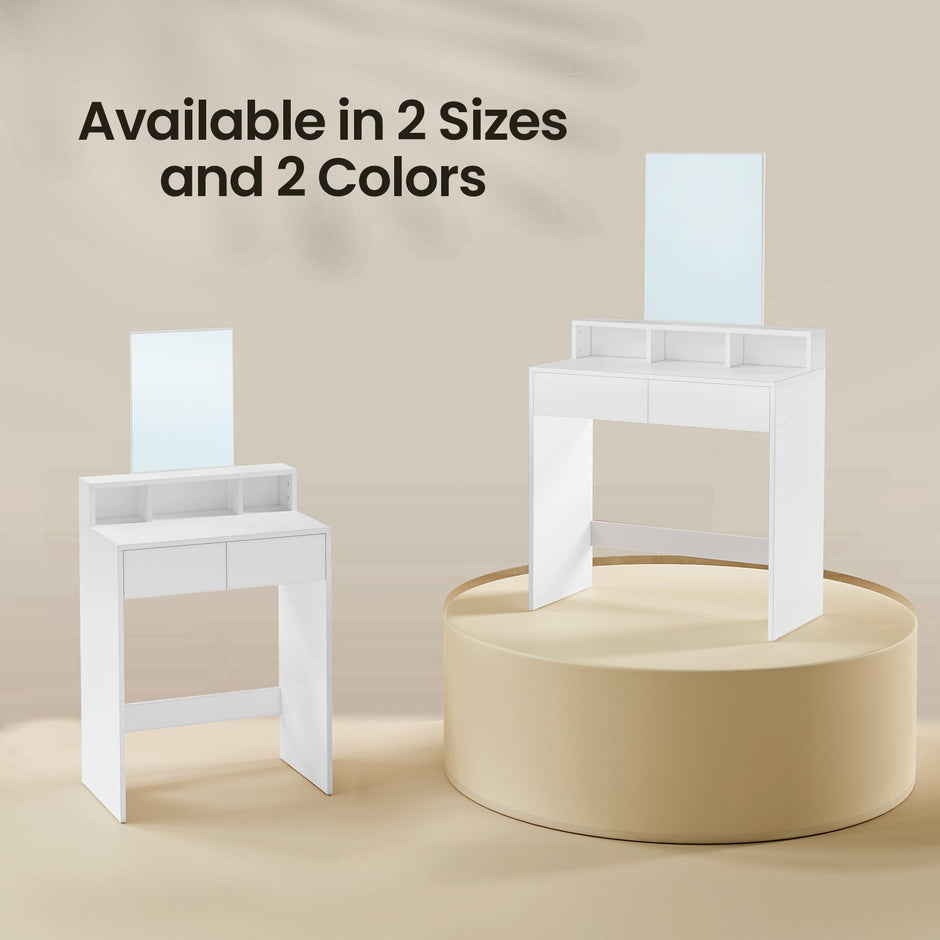 Vanity Table – Wood – Cloud White – Modern Design with Large Mirror and Storage Compartments
