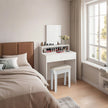 Dressing Table – Wood – Cloud White – Modern Design with Large Mirror and Drawers