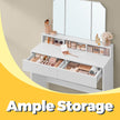 Makeup Vanity Desk – Wood – White – Tri-Fold Mirror, 2 Drawers, 3 Open Compartments