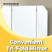 Makeup Vanity Desk – Wood – White – Tri-Fold Mirror, 2 Drawers, 3 Open Compartments