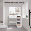 Vanity Table – Wood – Cloud White – with Mirror, 1 Drawer, 2 Shelves, and Storage Cabinet
