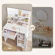 Vanity Table – Wood – Cloud White – with Mirror, 1 Drawer, 2 Shelves, and Storage Cabinet