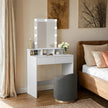 Vanity Table – MDF – White – LED Mirror with Adjustable Brightness and Storage Compartments