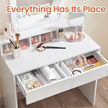 Vanity Table – MDF – White – LED Mirror with Adjustable Brightness and Storage Compartments
