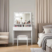 Vanity Table – MDF – White – Large Mirror with Adjustable LED Lights, 2 Drawers and 3 Compartments