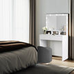 Vanity Table – MDF – White – Large Mirror with Adjustable LED Lights, 2 Drawers and 3 Compartments