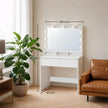 Vanity Table – MDF – White – Large Mirror with Adjustable LED Lights, 2 Drawers and 3 Compartments