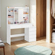 Makeup Desk – MDF – Cloud White – Modern Design with Adjustable LED Lights, Drawers, and Shelves