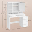 Makeup Desk – MDF – Cloud White – Modern Design with Adjustable LED Lights, Drawers, and Shelves