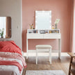 Dressing Table – Wood – Modern – LED Lights with Adjustable Brightness, Mirror, 2 Drawers and 3 Compartments