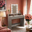 Dressing Table – Wood – Modern – LED Lights with Adjustable Brightness, Mirror, 2 Drawers and 3 Compartments