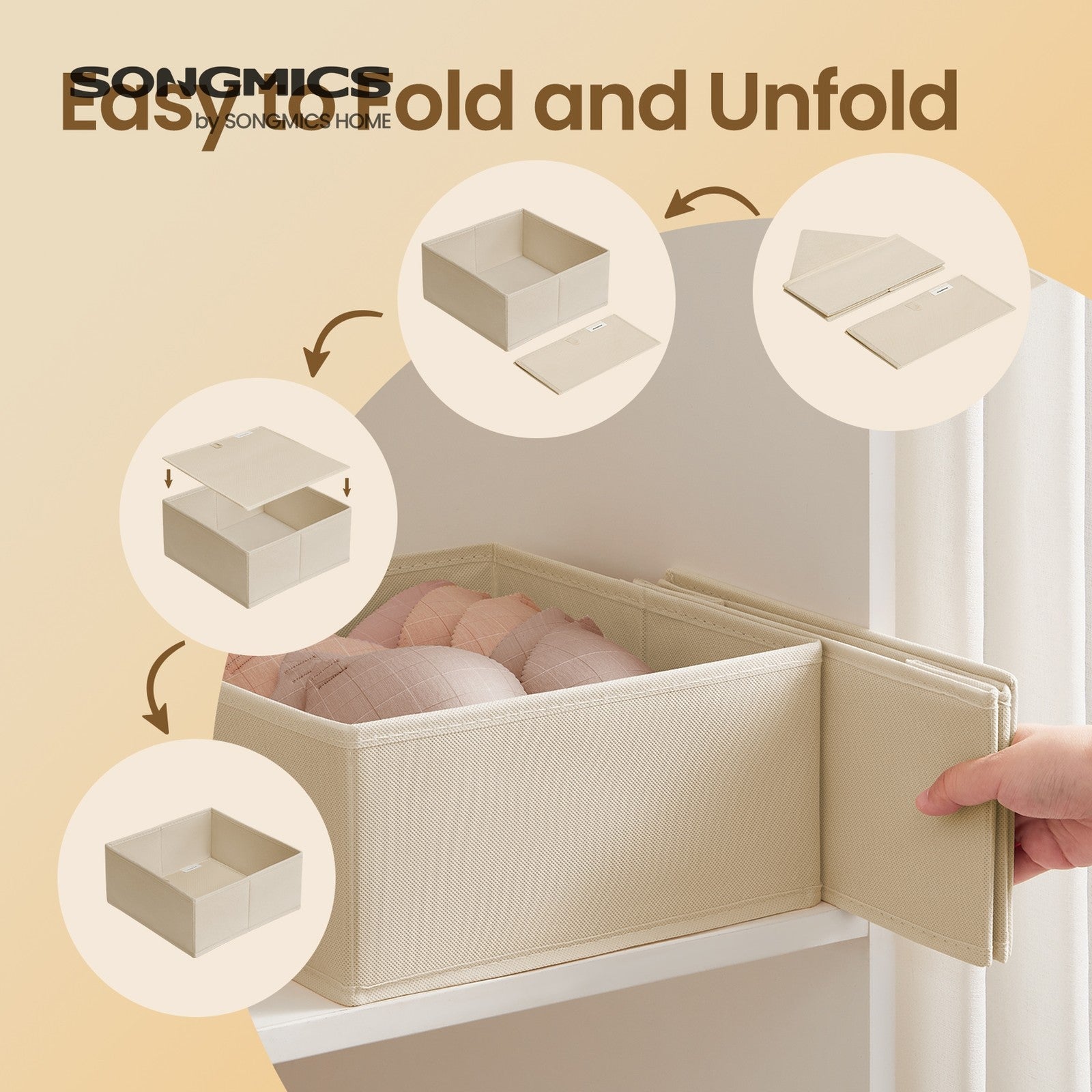 Dresser Drawer Organizer – Linenette Non-Woven Fabric – Dark Grey – Set of 6 Foldable Storage Bins for Socks and Accessories
