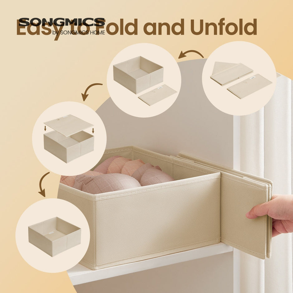 Dresser Drawer Organizer – Linenette Non-Woven Fabric – Dark Grey – Set of 6 Foldable Storage Bins for Socks and Accessories