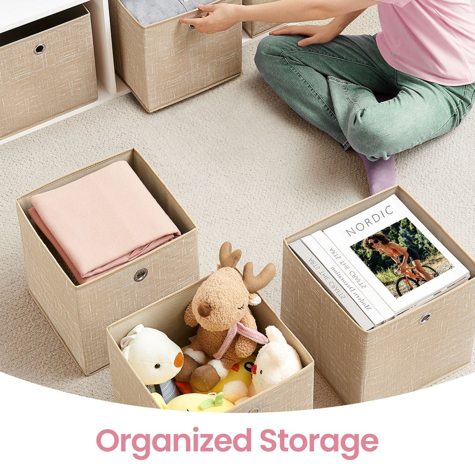 Foldable Storage Boxes – Fabric – Sand Beige – Set of 6, 30 x 30 x 30 cm, Ideal for Cube Storage Units and Clothes Storage