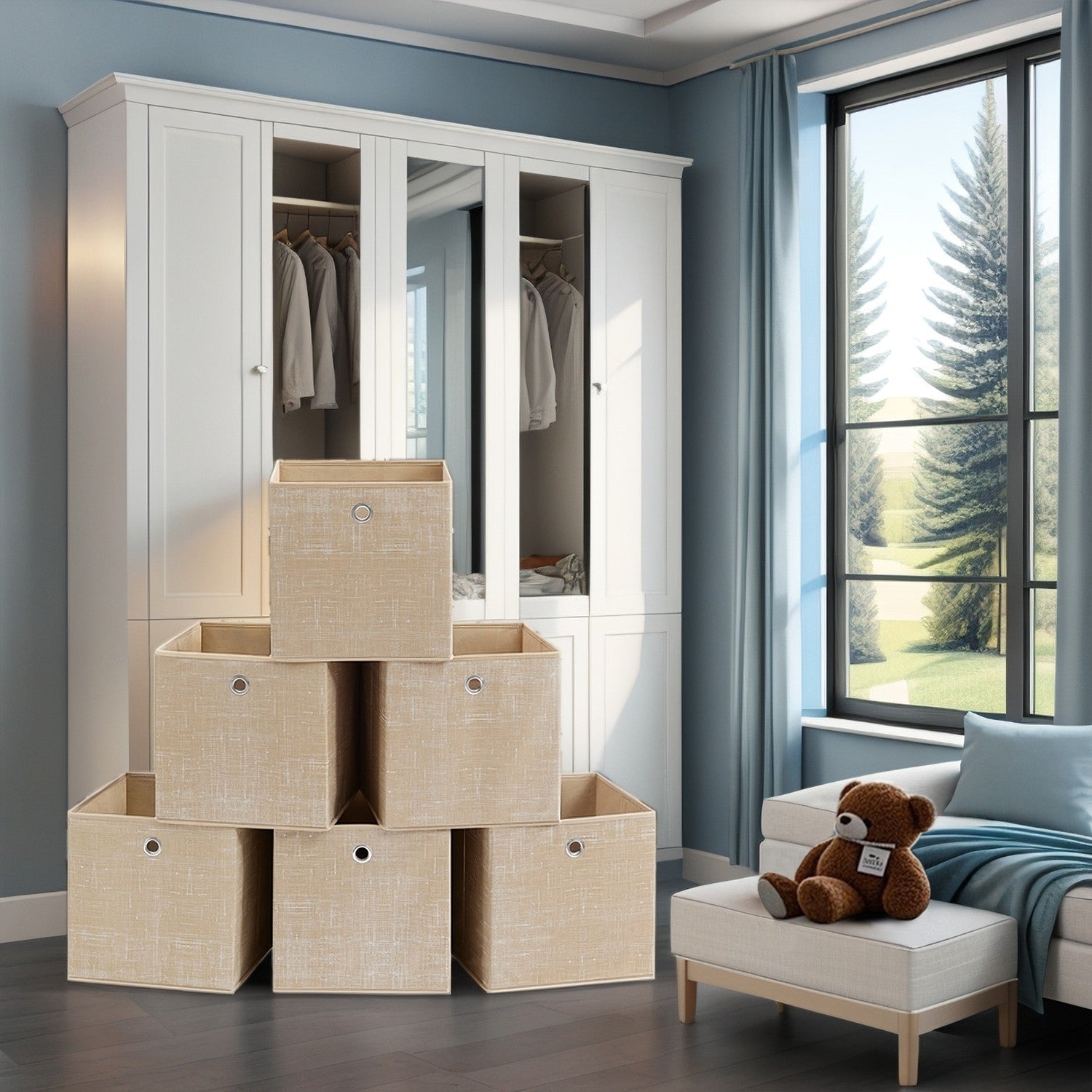 Foldable Storage Boxes – Fabric – Sand Beige – Set of 6, 30 x 30 x 30 cm, Ideal for Cube Storage Units and Clothes Storage