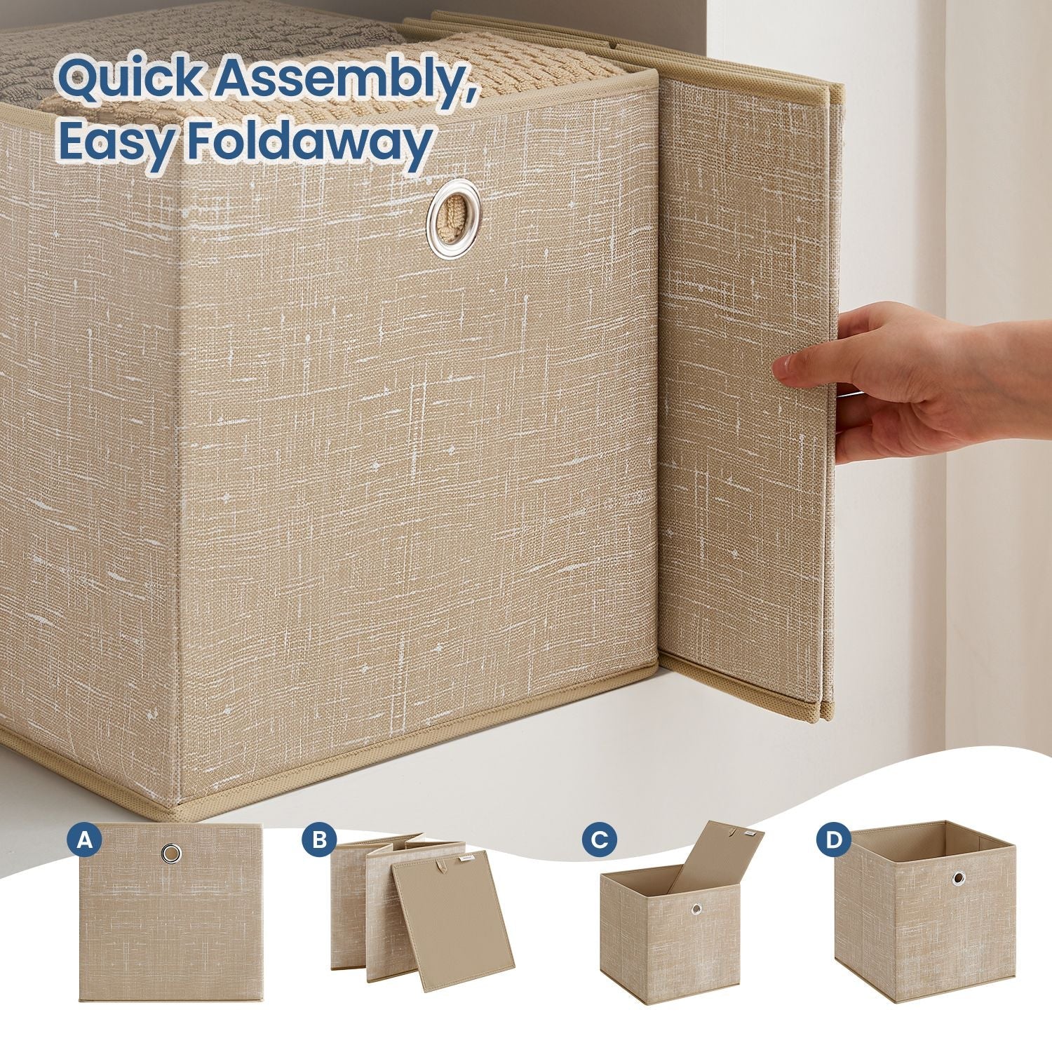 Foldable Storage Boxes – Fabric – Sand Beige – Set of 6, 30 x 30 x 30 cm, Ideal for Cube Storage Units and Clothes Storage
