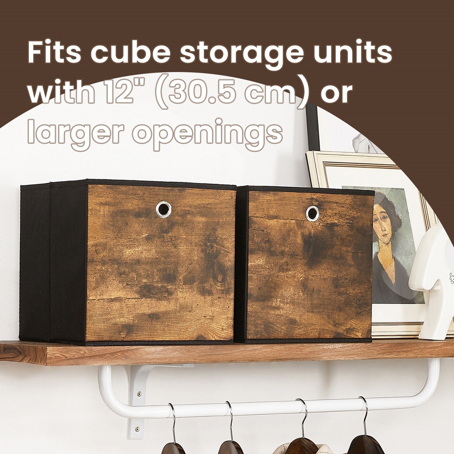 Set of 6 Foldable Storage Boxes – Non-Woven and Oxford Fabric – Rustic Brown and Black – 30 x 30 x 30 cm, Suitable for Cubic Furniture