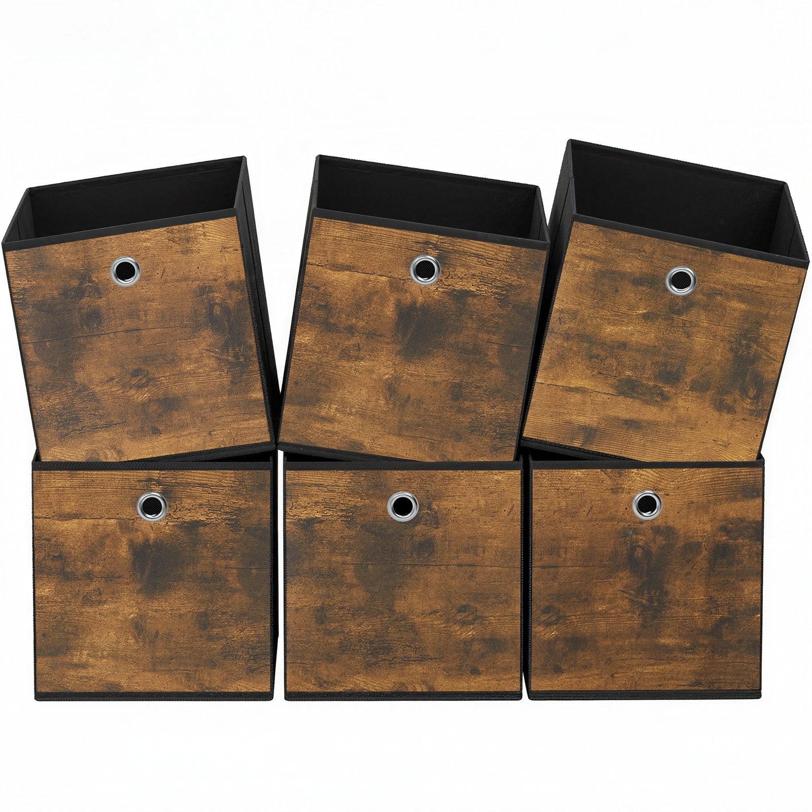 Storage Cubes – Oxford and Non-Woven Fabric – Rustic Brown and Black – Foldable Set of 6 with Handle