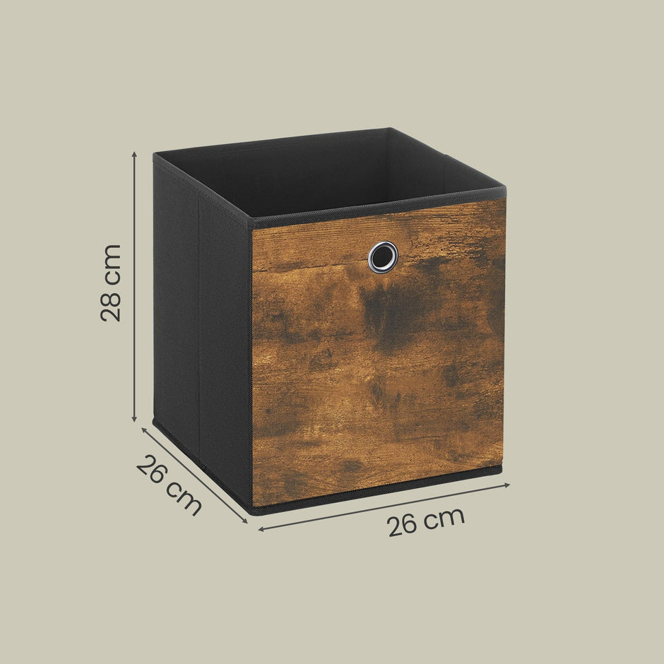 Storage Cubes – Oxford and Non-Woven Fabric – Rustic Brown and Black – Foldable Set of 6 with Handle