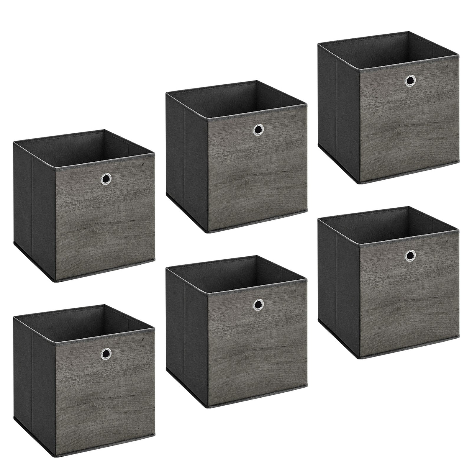 Storage Cubes – Oxford and Non-Woven Fabric – Rustic Brown and Black – Foldable Set of 6 with Handle