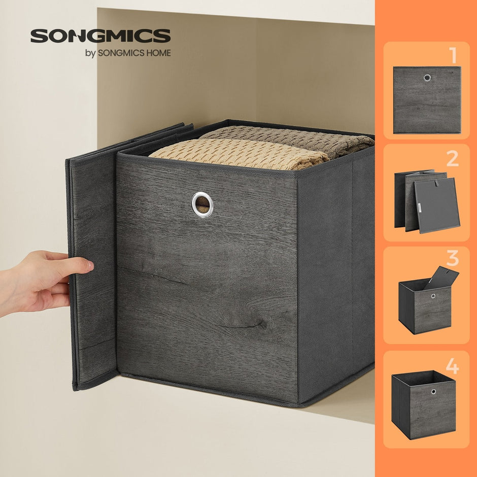 Storage Cubes – Oxford and Non-Woven Fabric – Rustic Brown and Black – Foldable Set of 6 with Handle