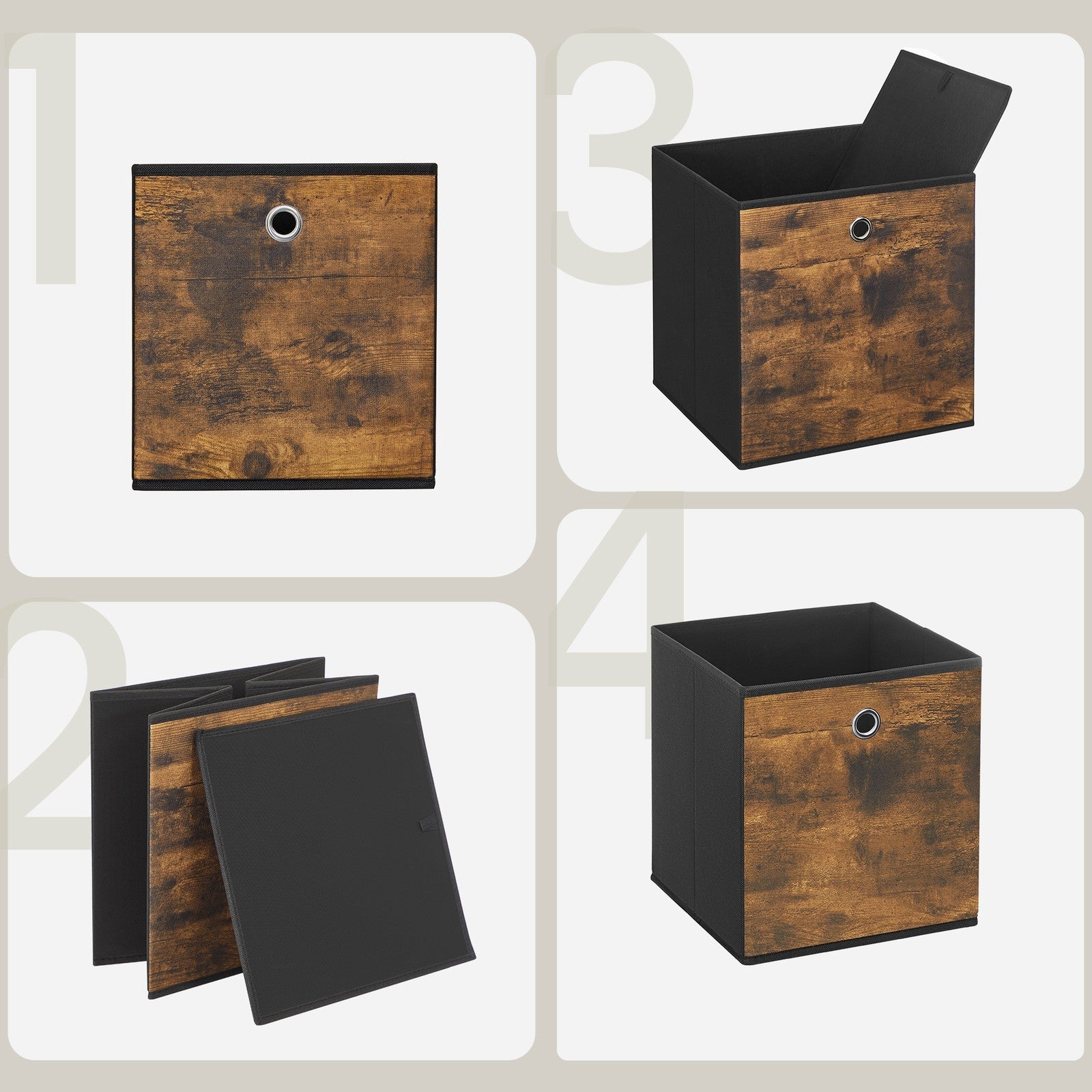 Storage Boxes – Non-Woven Fabric – Grey – Foldable Set of 6 with Handle