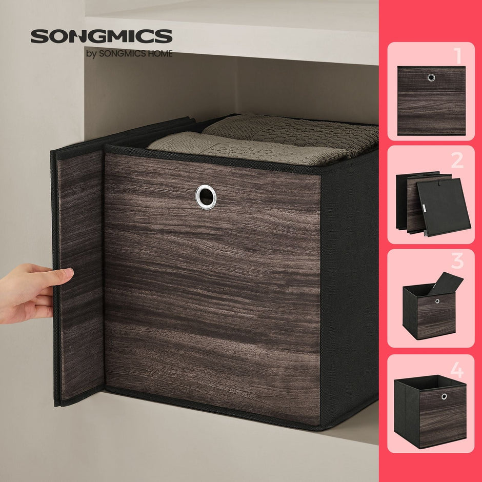 Storage Boxes – Non-Woven Fabric – Grey – Foldable Set of 6 with Handle