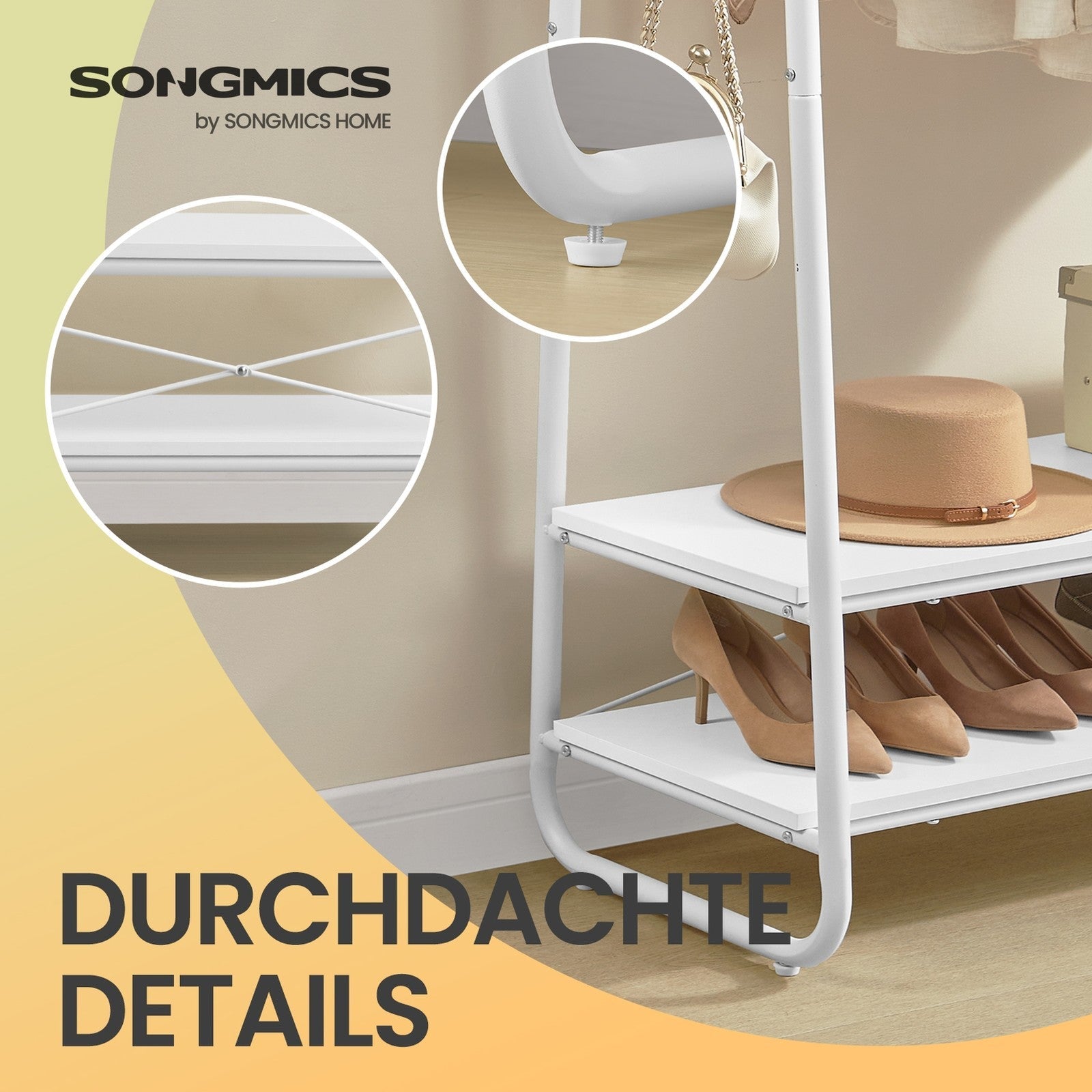 Heavy-Duty Clothes Rack – Steel – Cloud & Matte White – 2 Shelves and 6 S-Hooks