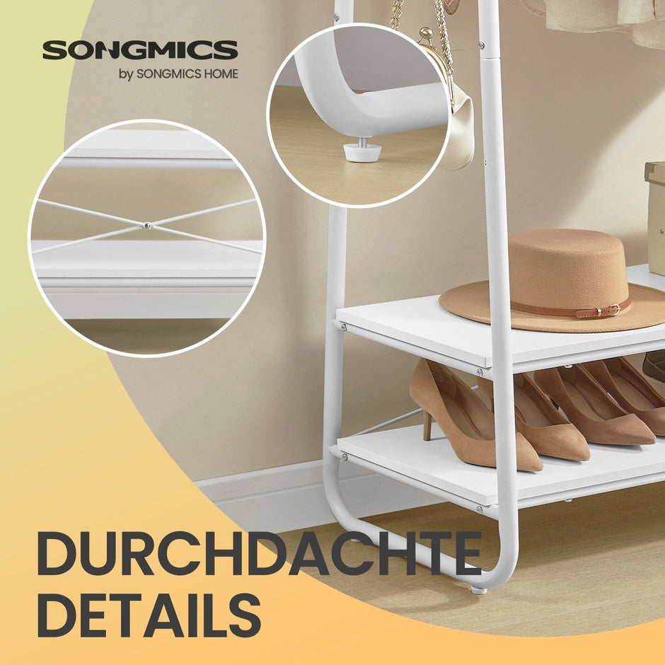 Heavy-Duty Clothes Rack – Steel – Cloud & Matte White – 2 Shelves and 6 S-Hooks