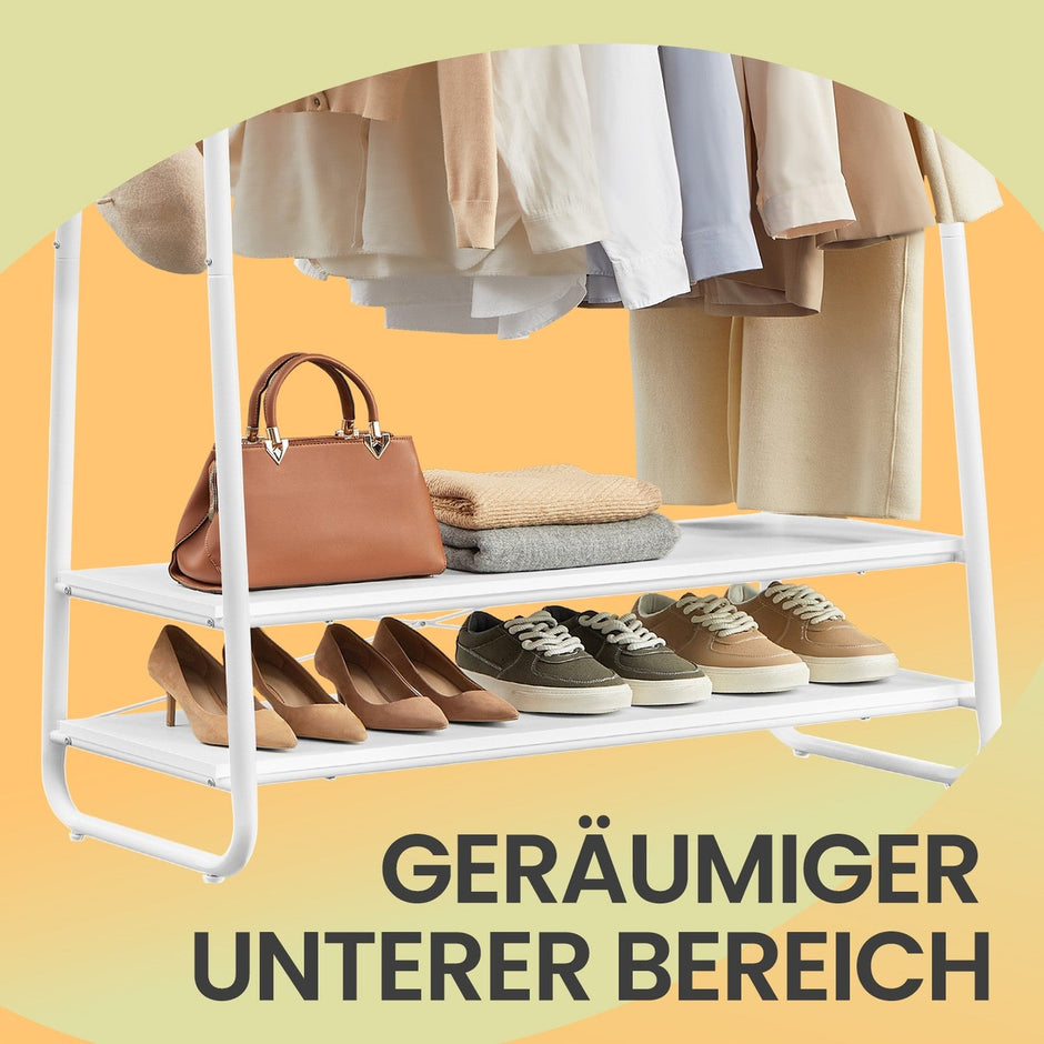 Heavy-Duty Clothes Rack – Steel – Cloud & Matte White – 2 Shelves and 6 S-Hooks