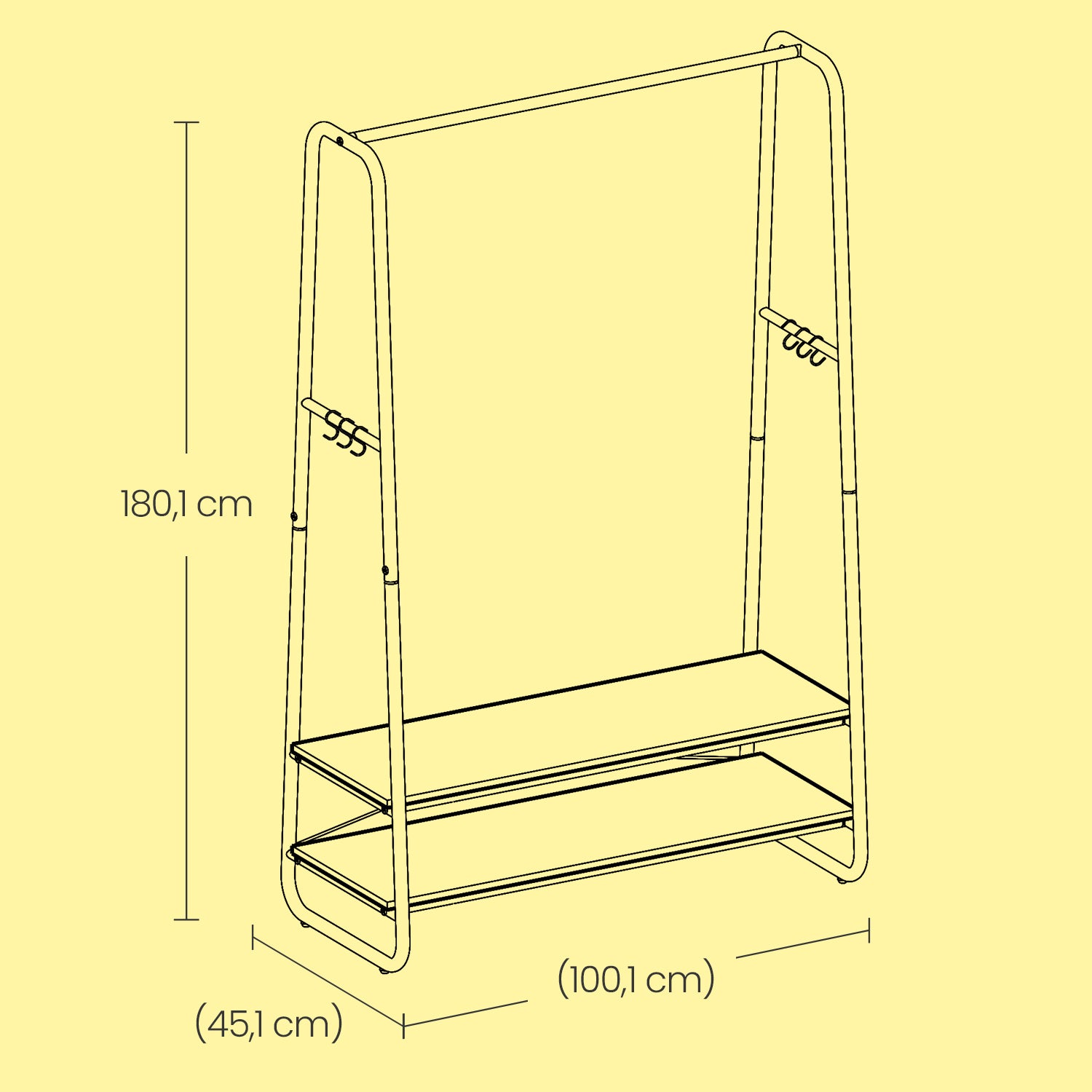 Clothes Rack – Steel – Rustic Brown and Black – Heavy-Duty with 2 Shelves and 6 S Hooks