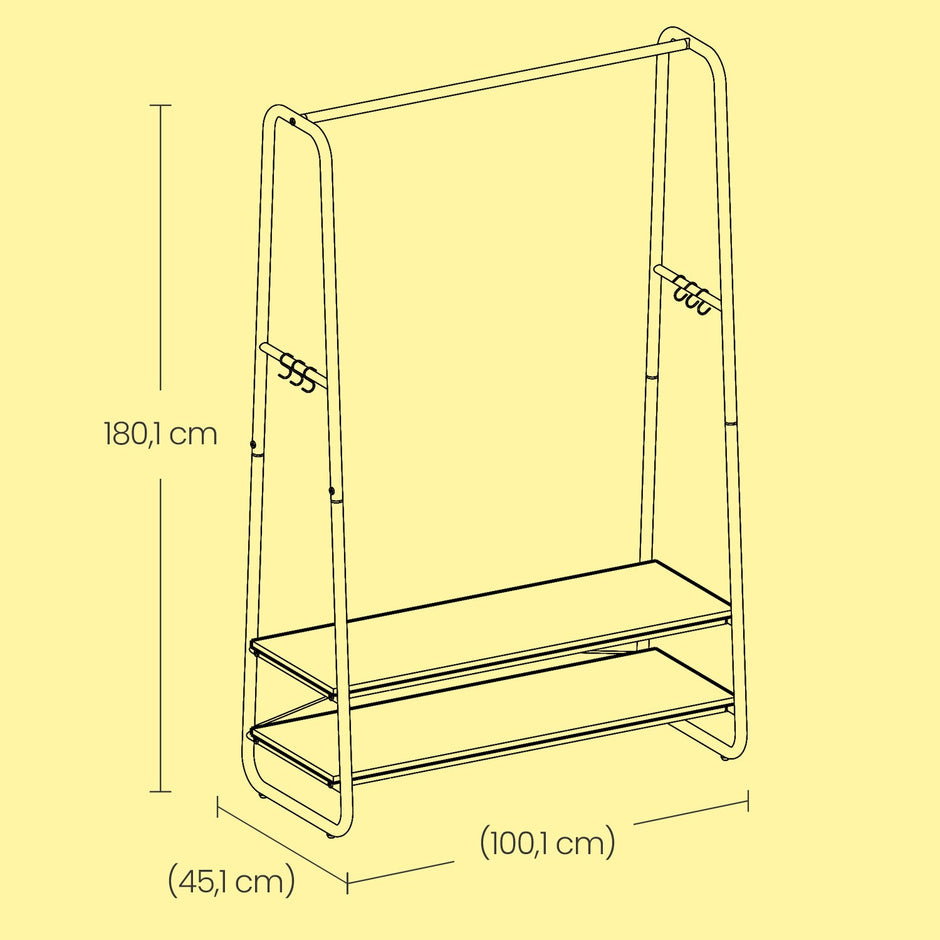 Clothes Rack – Steel – Rustic Brown and Black – Heavy-Duty with 2 Shelves and 6 S Hooks