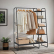 Garment Rack – Metal and Wood – Ebony Black – Shoe Shelf, 5-Tier Storage, 6 Side Hooks