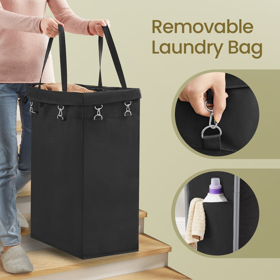 Rolling Laundry Hamper – Steel Frame – Grey – Removable Liner, 90 L Capacity