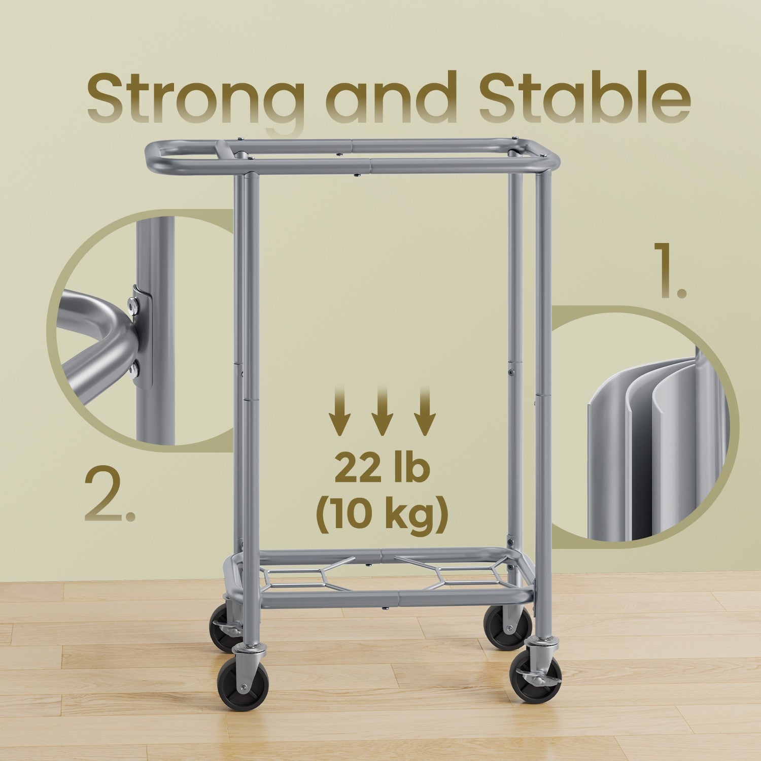 Rolling Laundry Hamper – Steel Frame – Grey – Removable Liner, 90 L Capacity