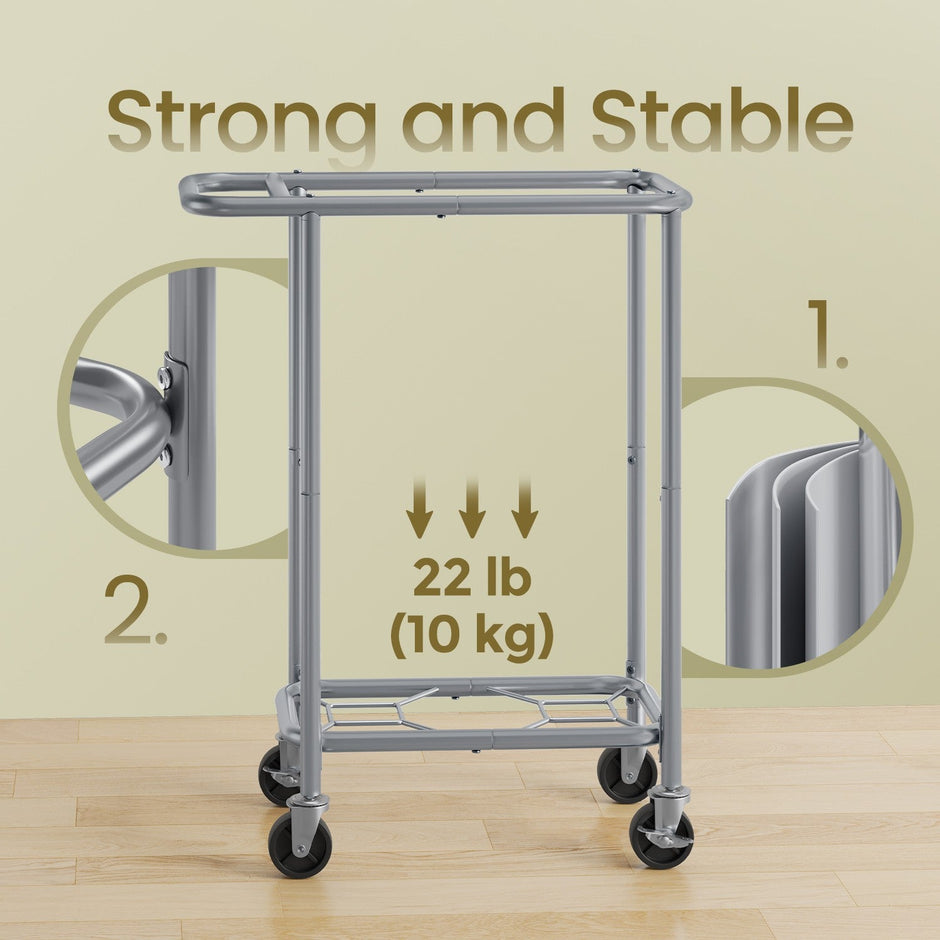 Rolling Laundry Hamper – Steel Frame – Grey – Removable Liner, 90 L Capacity