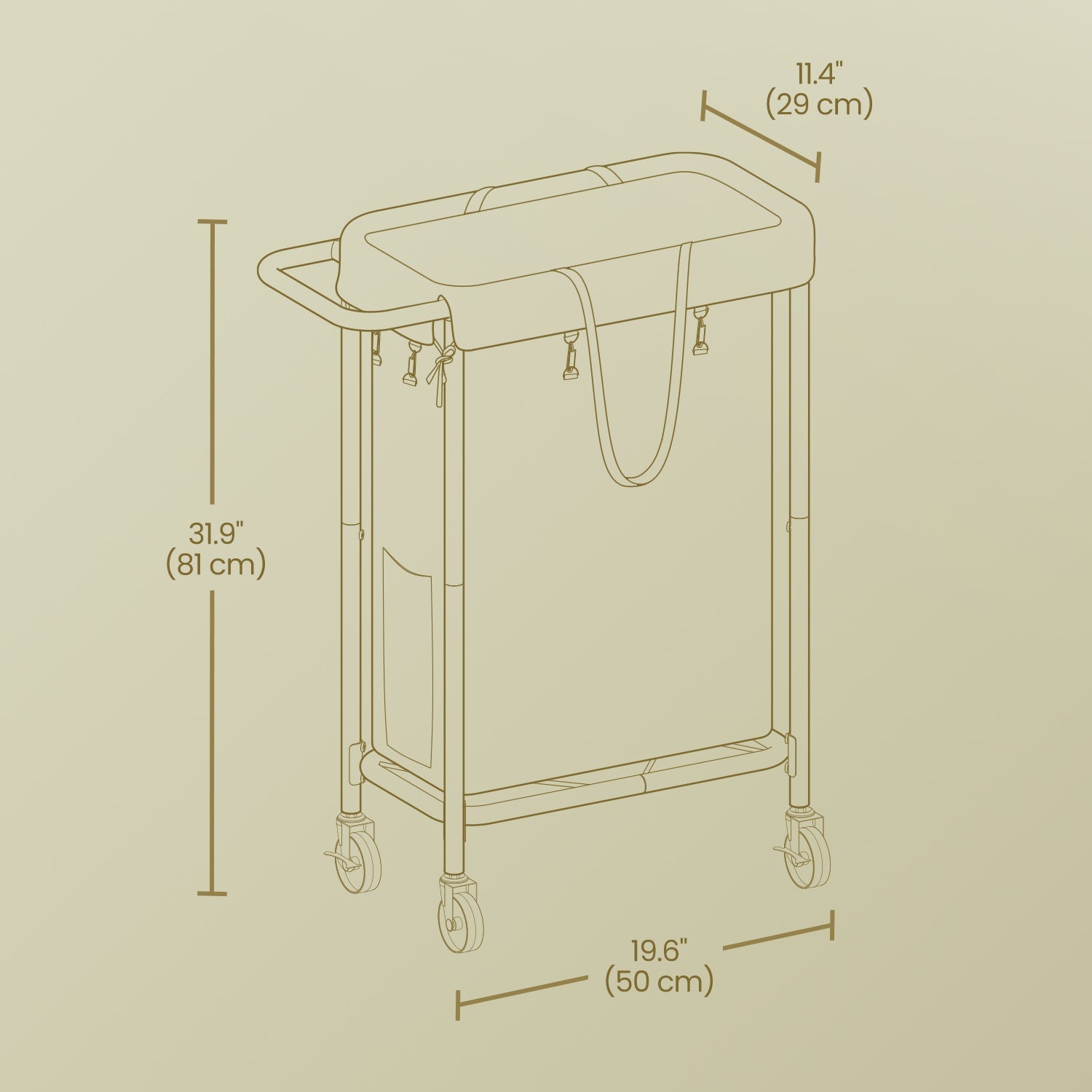 Rolling Laundry Hamper – Steel Frame – Grey – Removable Liner, 90 L Capacity