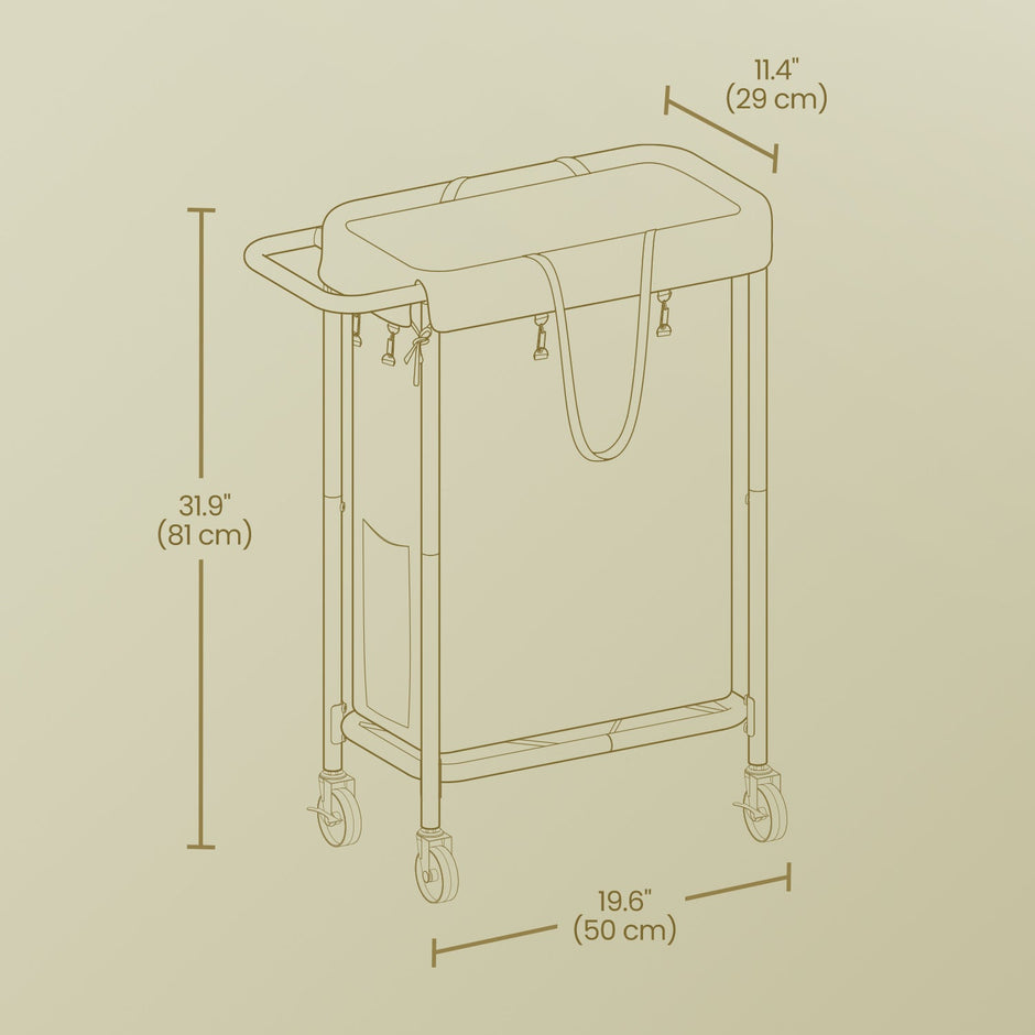 Rolling Laundry Hamper – Steel Frame – Grey – Removable Liner, 90 L Capacity