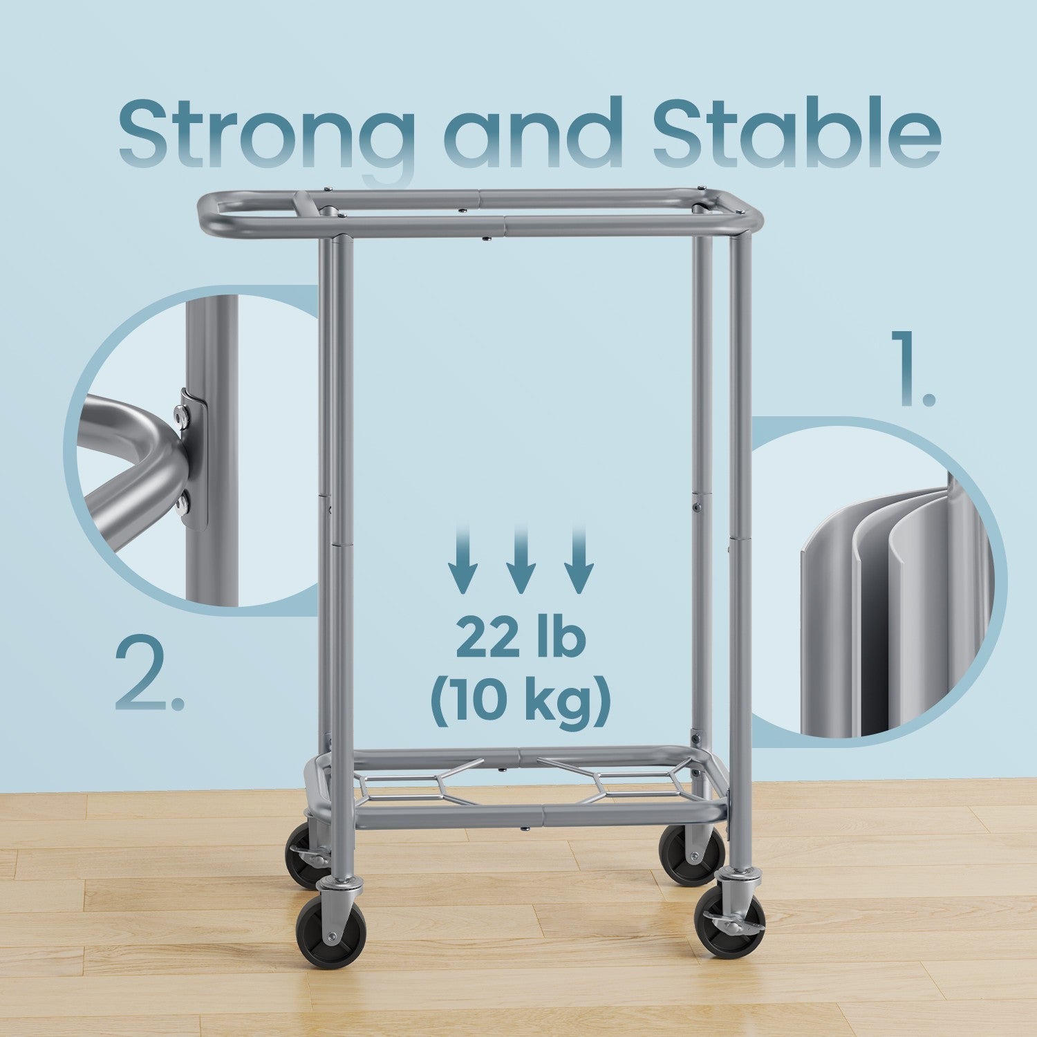 Rolling Laundry Hamper – Steel Frame – Grey – Removable Liner, 90 L Capacity