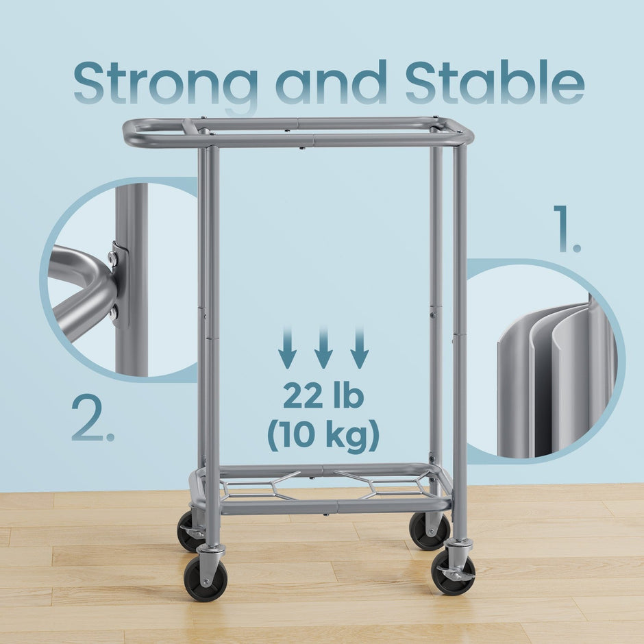 Rolling Laundry Hamper – Steel Frame – Grey – Removable Liner, 90 L Capacity