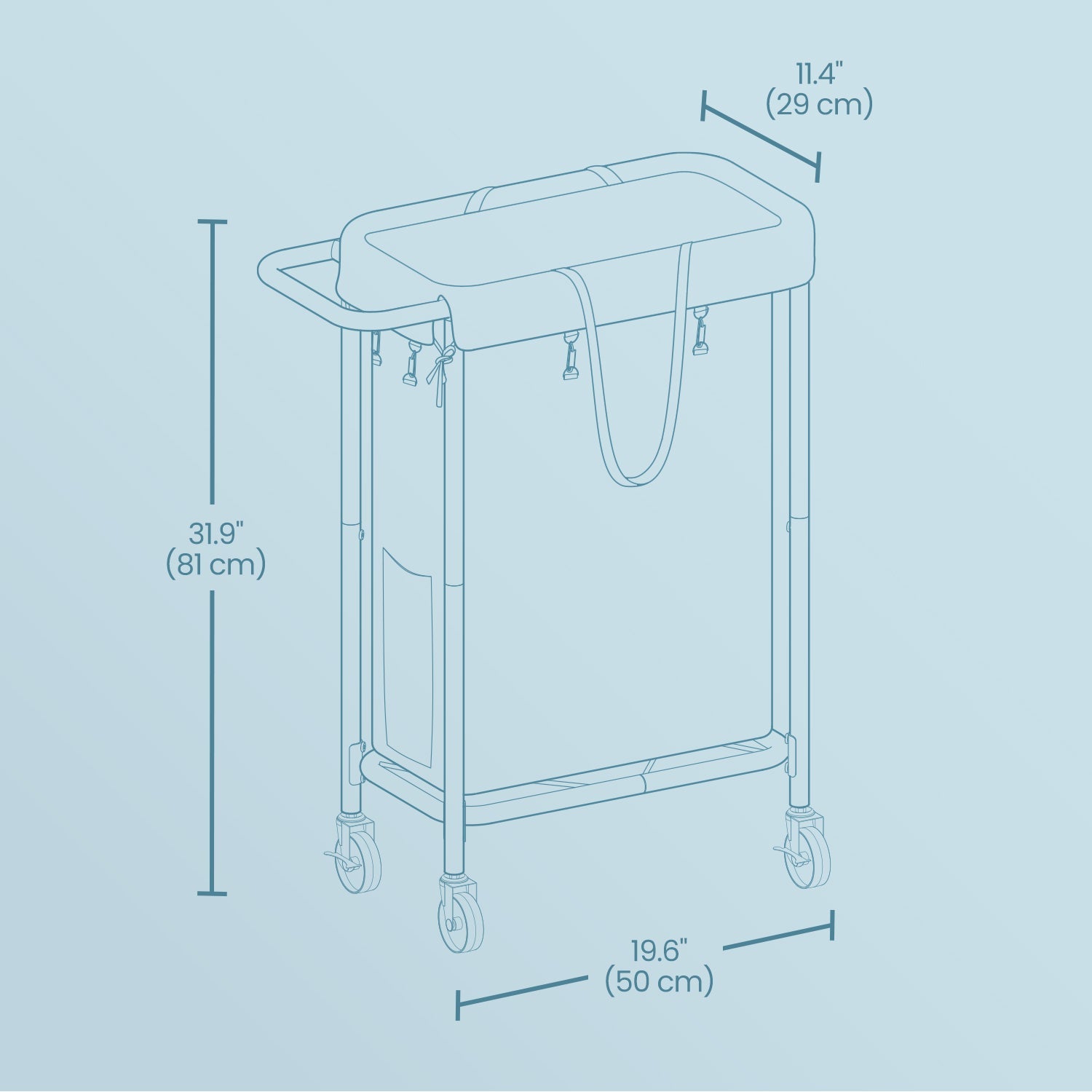 Rolling Laundry Hamper – Steel Frame – Grey – Removable Liner, 90 L Capacity