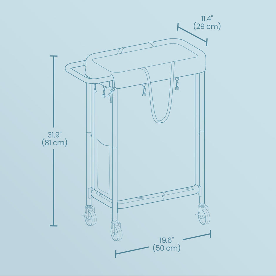 Rolling Laundry Hamper – Steel Frame – Grey – Removable Liner, 90 L Capacity