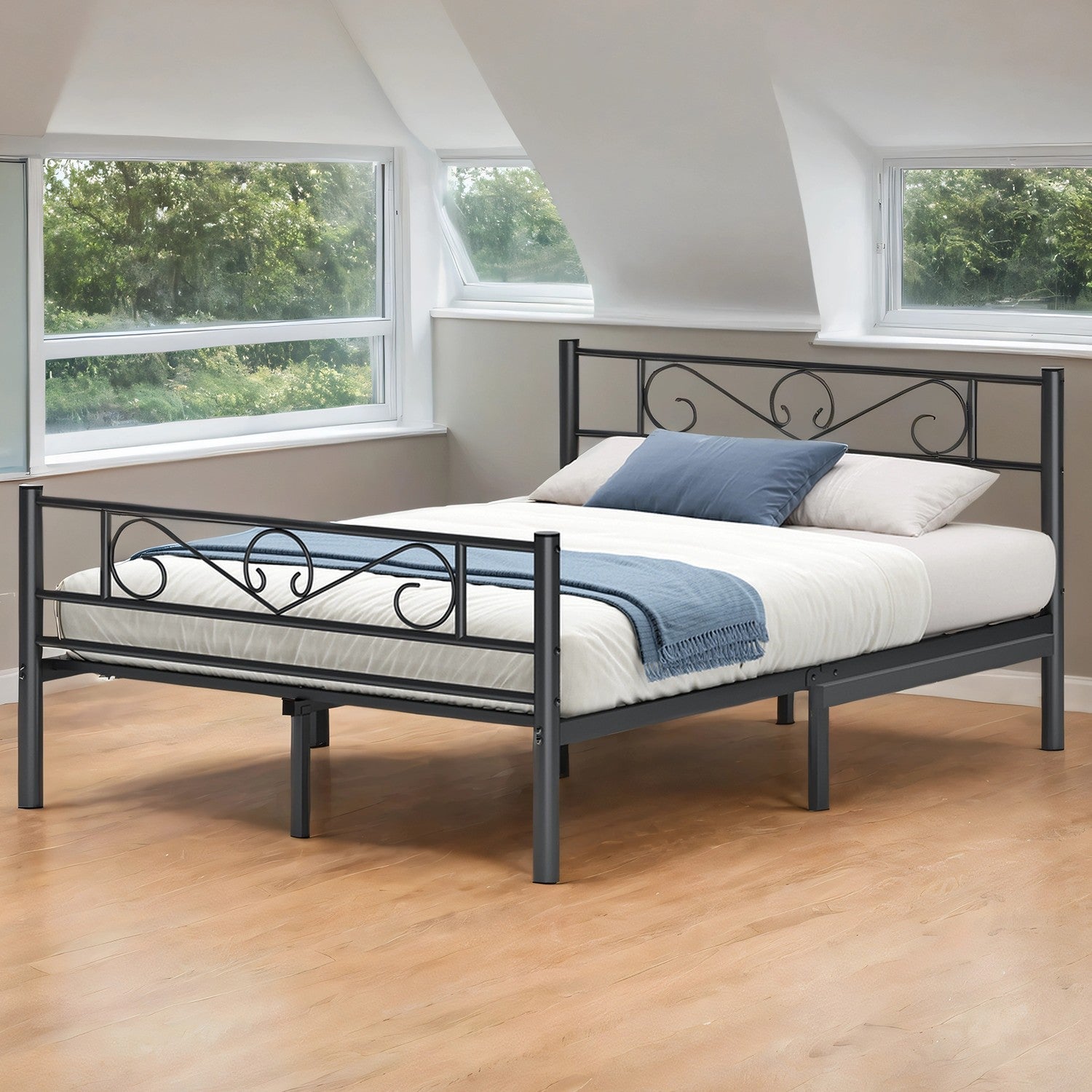 Double Bed Frame – Metal – Ink Black – Easy Assembly, Suitable for Small Spaces