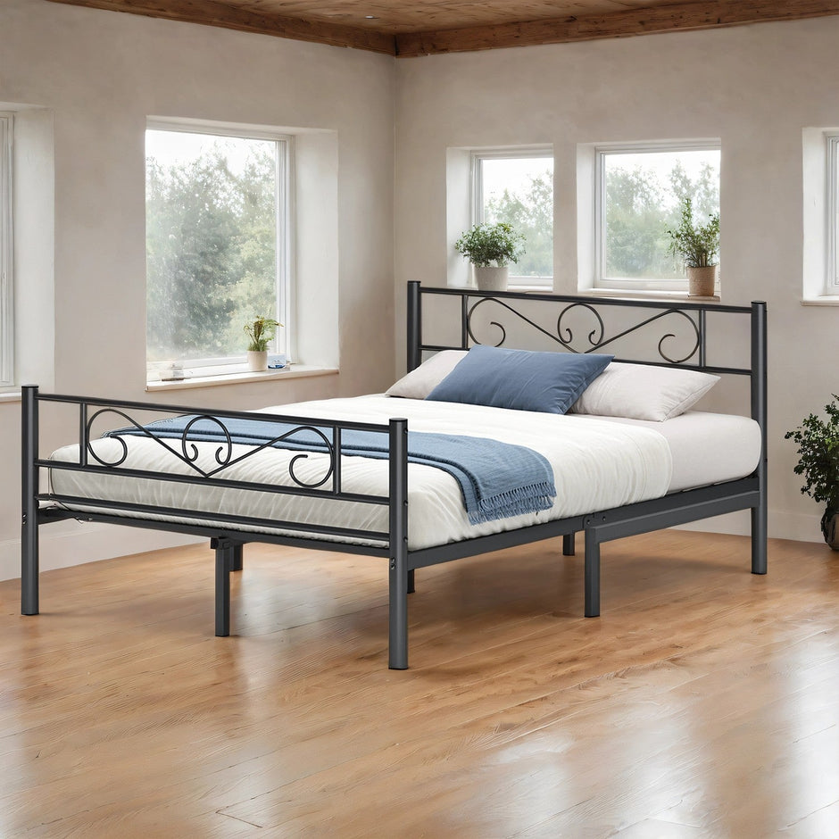 Double Bed Frame – Metal – Ink Black – Easy Assembly, Suitable for Small Spaces