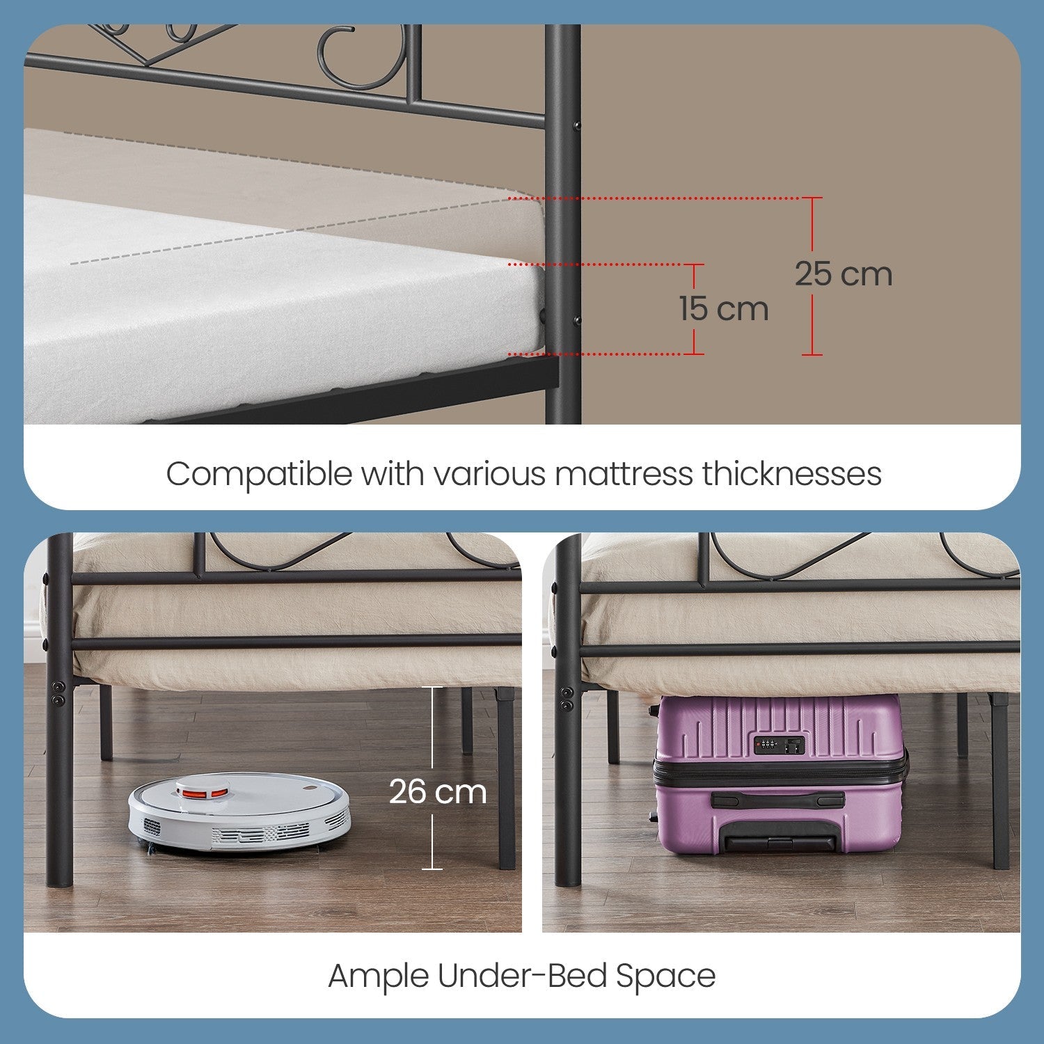 Double Bed Frame – Metal – Ink Black – Easy Assembly, Suitable for Small Spaces