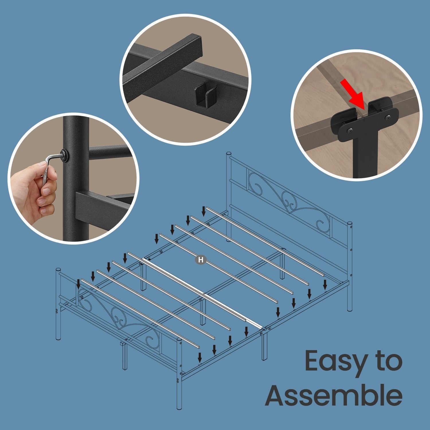 Double Bed Frame – Metal – Ink Black – Easy Assembly, Suitable for Small Spaces