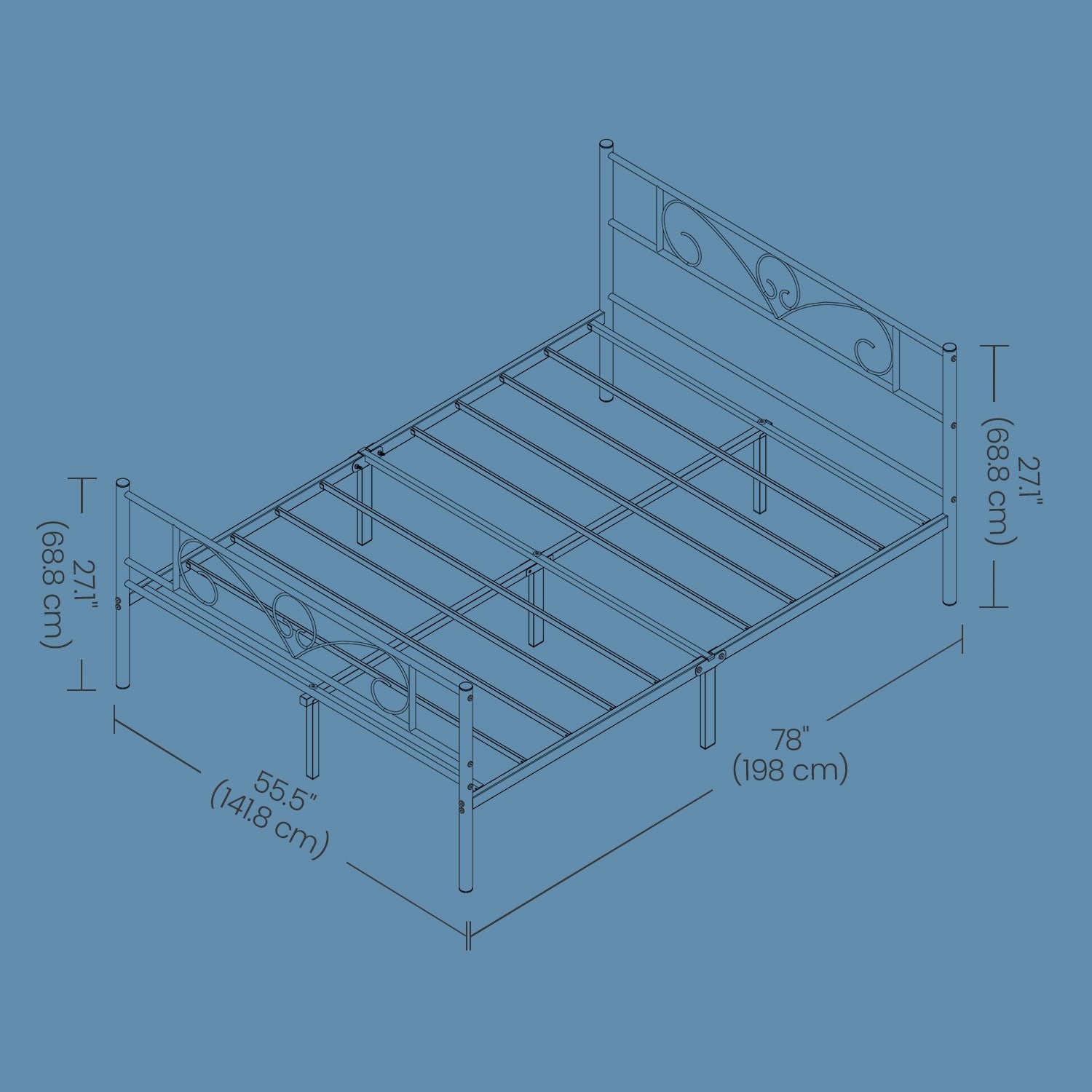 Double Bed Frame – Metal – Ink Black – Easy Assembly, Suitable for Small Spaces