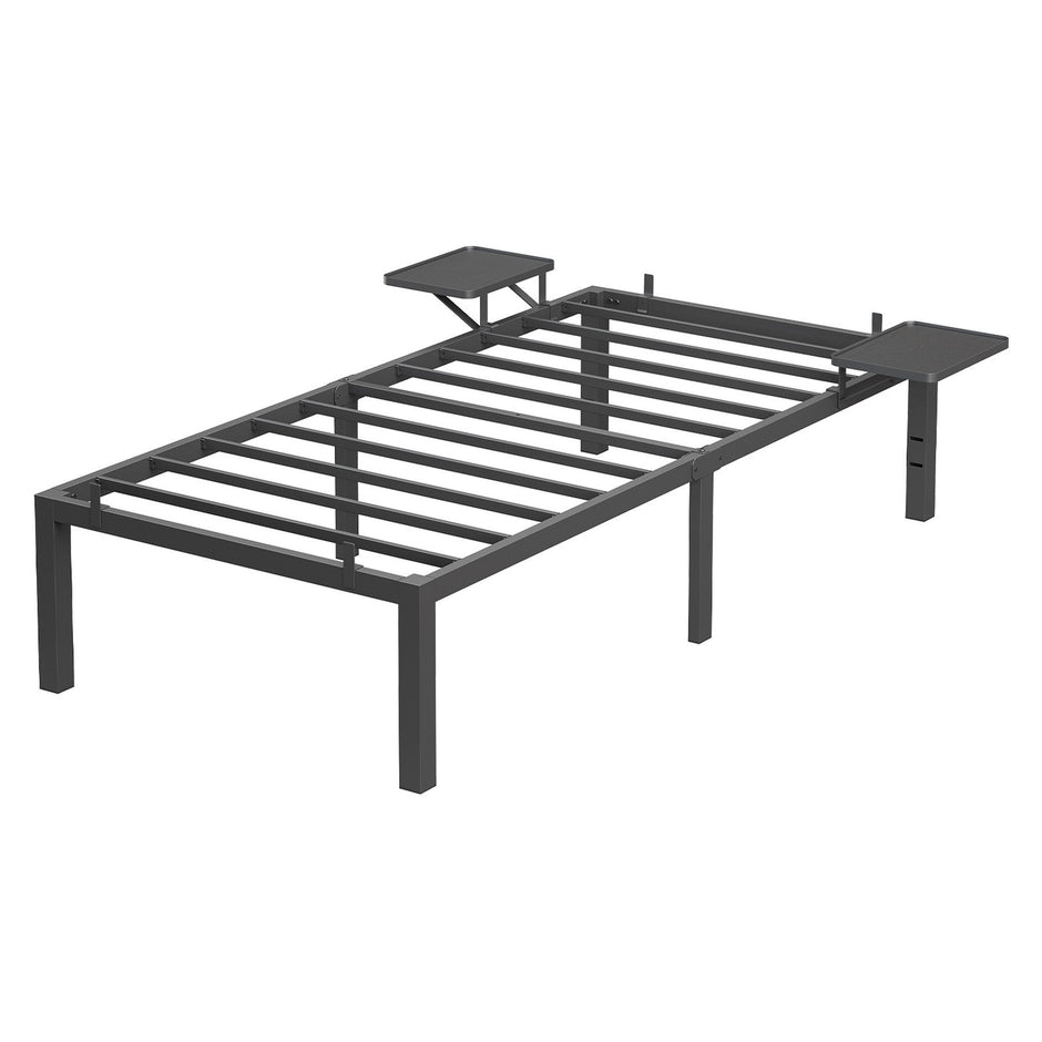 Single Metal Bed Frame – Metal – Black – Includes Bedside Shelves